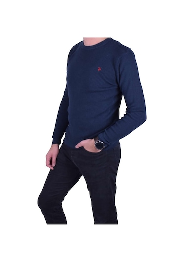 Erkek Lacivert Bisiklet Yaka Yarı Slim Kazak, Ot-Kzk-20001 Lacivert