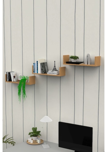 Ahşap Dekoratif Duvar Rafı Üçlü