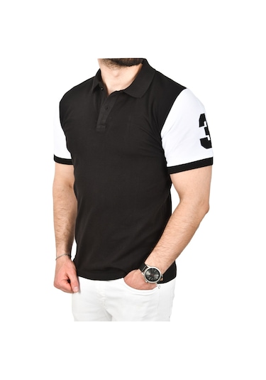 Deepsea Erkek Siyah Dar Kesim Pamuklu Polo Yaka Tişört Slim Fit Nefes Alan Kıvrılmaz Polo Yaka Tişört 2503022 Siyah