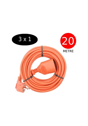 Tek-iş 20 Metre Uzatma Kablosu 3 X 1 Mm Ttr Bakır Kablo Erkek Fiş Dişi Fiş Baskılı Seyyar Ara Kablo Diğer