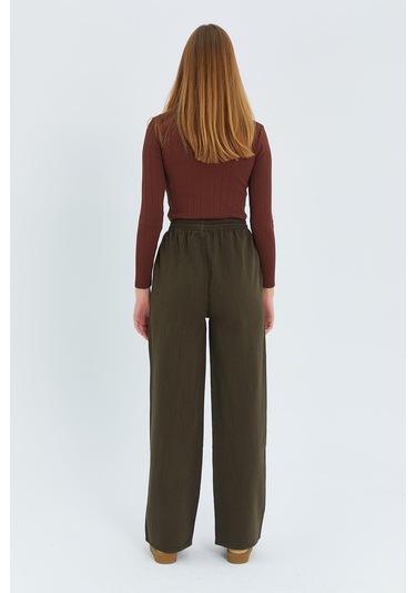 4572 Kadın Parça Boya Palazzo Pantolon Haki Haki