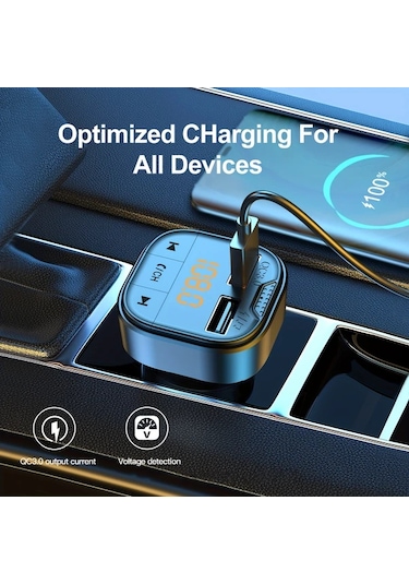 Honeybeeshop 1 Adet Standart Araba Kablosuz Oynatıcı Eller Serbest Telefon Fm Verici Ses Alıcısı Araba Şarj Cihazı