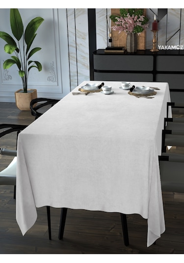 Beyaz Renk Kadife Dokulu Masa Örtüsü Dertsiz Velvet Touch Serisi Beyaz