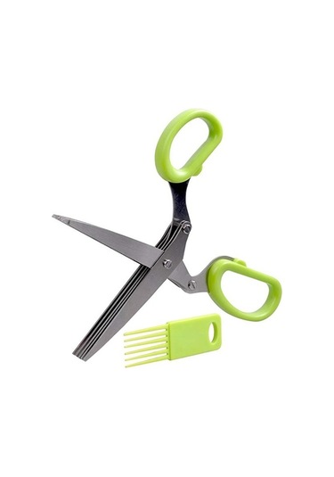 Kıyılmış 5 Katman Fesleğen Biberiye Mutfak Makas Rendelenmiş Doğranmış Yeşil Soğan Kesici Yeşil Mavi