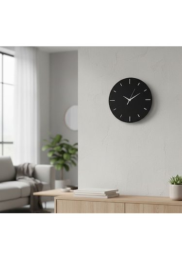 Stil Modern Duvar Saati 45 Cm Siyah-gümüş Siyah Gümüş