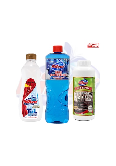 Nilem Duşakabin ve Fayans Temizleyici + Tül Parlatıcı ve Beyazlatıcı + Lok Bitkisel Çok Amaçlı Temizleyici 3 x 1 L