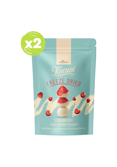 Beyaz Çikolata Kaplı Dondurularak Kurutulmuş Çilek Draje 2 X 60gr