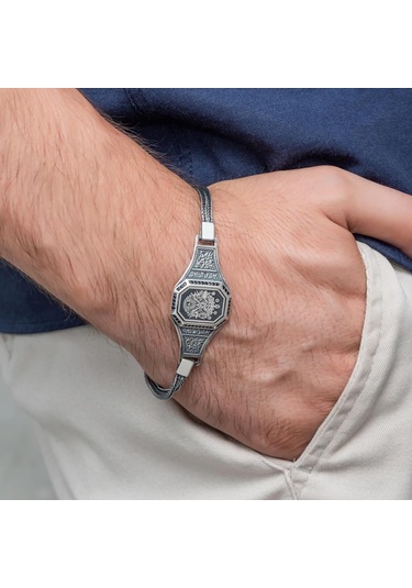 Alyans Evim Osmanlı Devleti Armalı 925 Ayar Gümüş Erkek Bileklik