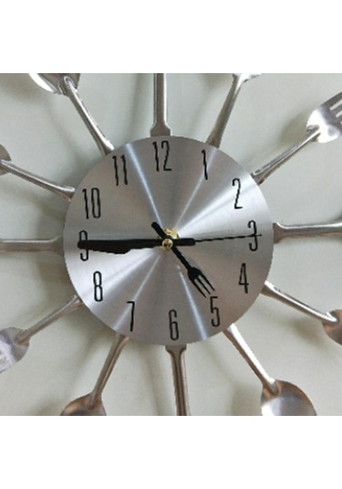 Homyl 3d Duvar Saati Mutfak Paslanmaz Çelik Çatal Bıçak Simli Simli