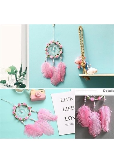 Buffer El Yapımı Kuş Tüyü Ve Led Işıklı Dekoratif Asma Düş Rüya Kapanı Çok Renkli
