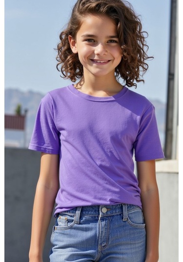 Eflatun Çocuk T-shirt Kız Erkek Unisex %100 Pamuk Eflatun