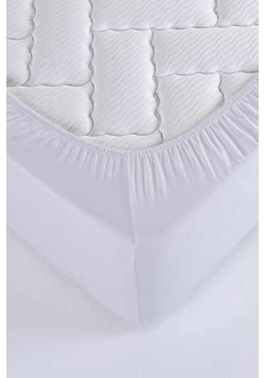 Penye-likralı Lastikli Çarşaf, 100 200 Tek Kişilik %100 Pamuk-elastan Örme Kumaş, 200 Gr/m²v Beyaz