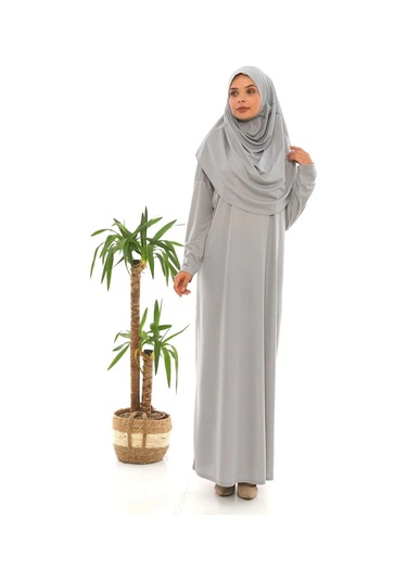 Tek Parça Namaz Elbisesi Gri-21001 Gül Kurusu