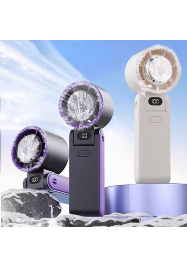 Led Ekranlı, Taşınabilir Soğutma Fanı, Şarj Edilebilir Gri,