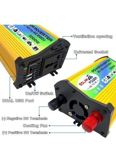 Sones Legend I Nesil Dc12v'den Ac220v 3000w Araç Güç Çeviricisine Sarı