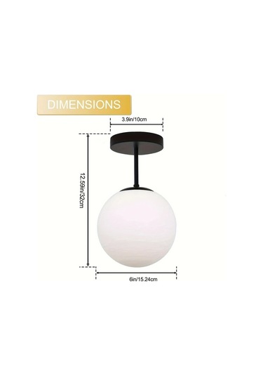 Dashanshop Siyah Modern Yarı Gömme Tavan Lambası Opal Küre Avize E26 Aydınlatma Siyah