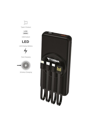 Torima TRM-1014 10.000 mAh Wireless Dijital Göstergeli Hızlı Şarjlı Powerbank Siyah