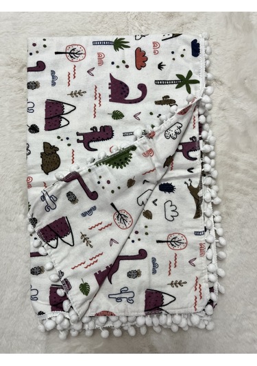 Dinazor Kaktüs Ponponlu Çift Kat Pazen Örtü 100 120 Cm Ekru