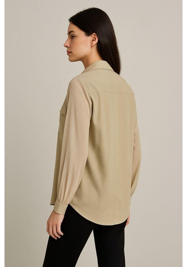 Kadın Bej Şifon Kol Gömlek - Düğmeli, Şık Ve Zarif Tasarım Günlük Ve Ofis Kullanımına Uygun Çok Renkli