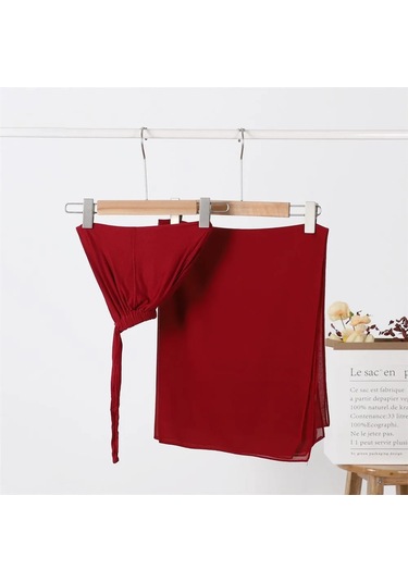 Noenname Null Kadın Şifon Başörtüsü & Jersey Undercap Seti - 2 Parçalı Şarap Kırmızı