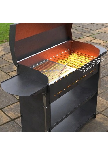 Kapaklı Barbekü Büyük Portatif Mangal Ve Izgaraları Siyah