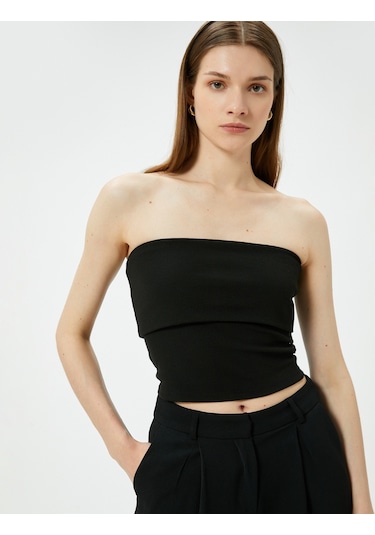 Koton Straplez Üst Kat Detaylı Ribanalı Slim Fit Siyah 4sak10698ek Siyah