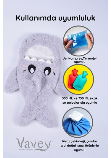 Shark Desenli Yumuşak Rahatlatıcı ve Isı Terapisi Sıcak Su Torbası