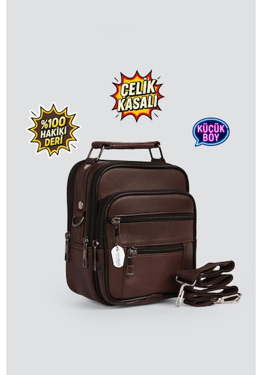 Westbag Erkek Çelik Kasalı Hakiki Deri El Ve Omuz Çantası Ayarlanabilir Askılı Küçük Boy Kahverengi