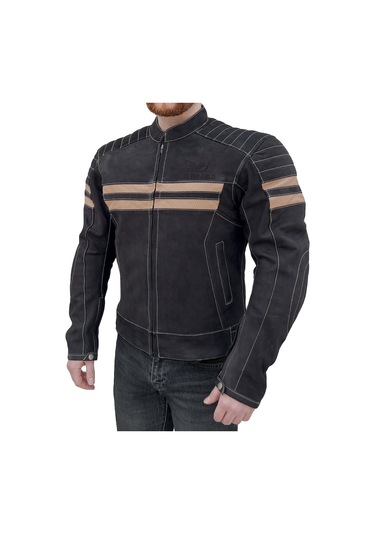 The Biker Jeans Retro Wax Black Korumalı Motosiklet Deri Montu
