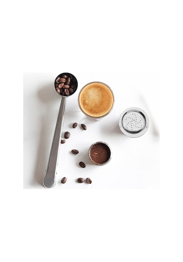 Honmex 304 Paslanmaz Çelik K-fee Uyumlu Tekrarlı Kahve Kapsülü - Filtreli Lezzet, Çöp Ve Kaşık li Gümüş