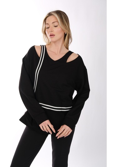 Ysatis Minimalist Oversize V Yaka Uzun Kol Kadın Bluz - Günlük & Özel Gün Siyah
