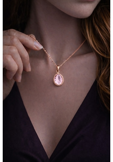 Kadın Bakır Kolye Doğal Açık Pembe Taşlı Minimal Model Kolye Diğer