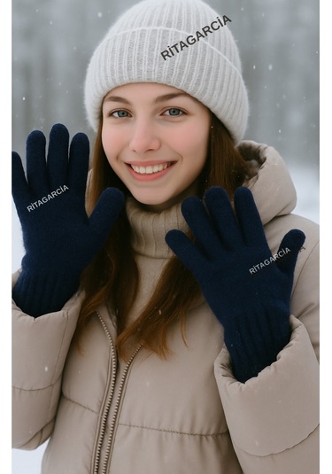 Peluş Uzun Eldiven Lacivert