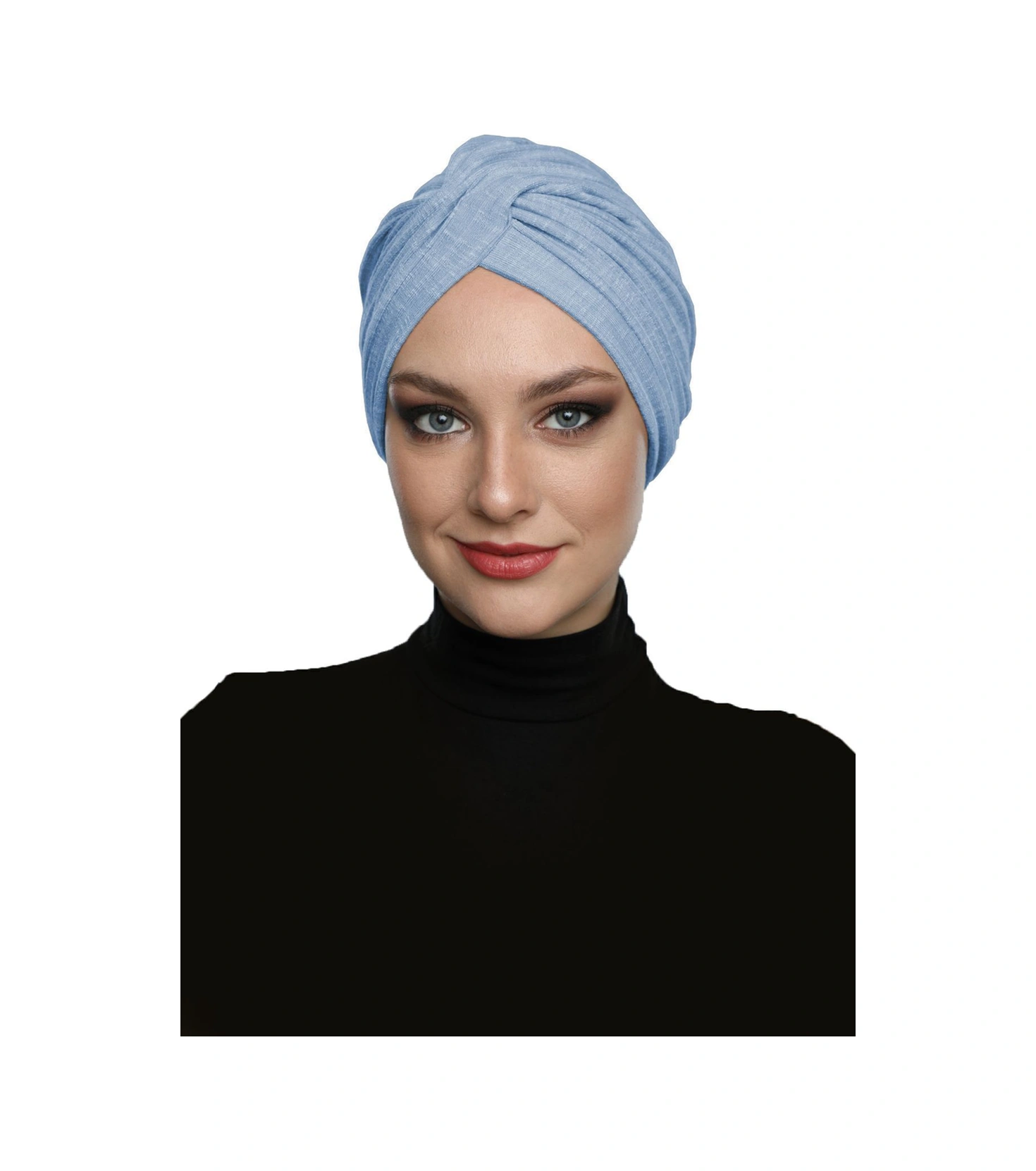 Çapraz Penye Astarlı Mavi Hazır Türban Tesettür Havuz Bonesi Mavi