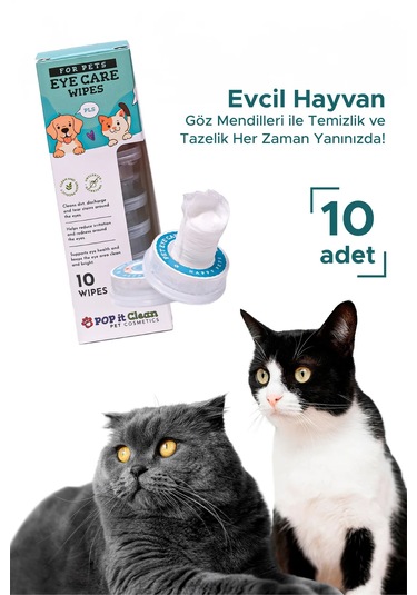 Popitclean Evcil Hayvan Kedi & Köpek Göz Bakım ve Temizleme Mendili