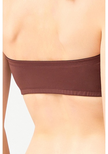 Straplez Crop Top Büstiyer Koyu Kahverengi Koyu Kahve