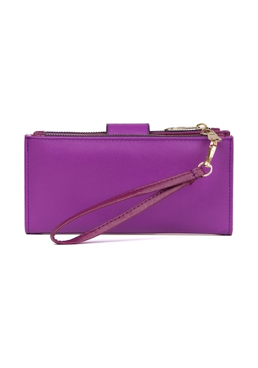 Mor Cüzdan Kağıt Bozuk Para Bölmeli Cüzdan Kilitli Bilek Asılı Siyah