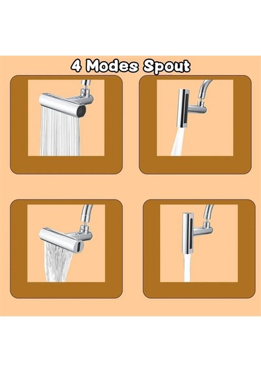 Xurunkeji Adet Gerçek Şelale Mutfak Musluğu Uzatma Adaptörü 720 Döner 4 Mod Çok Fonksiyonlu Şelale Basınçlı Bubbler, B GÜMÜŞ
