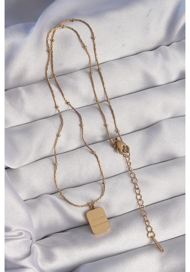 316l Çelik Gold Renk Kare Charm Model Kolye Altin