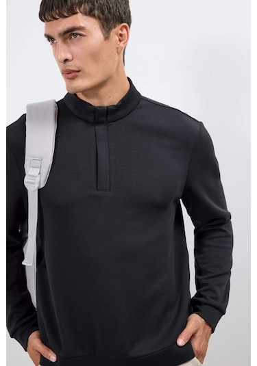 Defacto Regular Fit Dik Yaka Yarım Fermuarlı Sweatshirt F2821ax25aubk81 Siyah