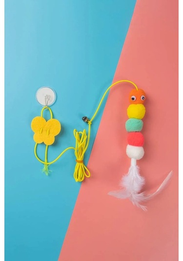 Pribor Tırtıl Kedi Oyuncağı, Kendinden Yapışkanlı, Zilli, Elastik İpli, Asılı Kedi Oyuncağı