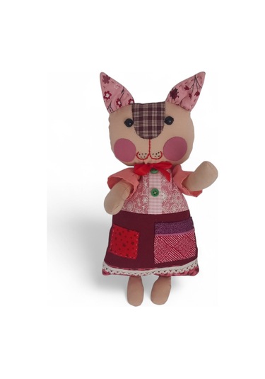 Kedi Hanım Patchwork Benekli Kulak Bez Bebek Patchwork