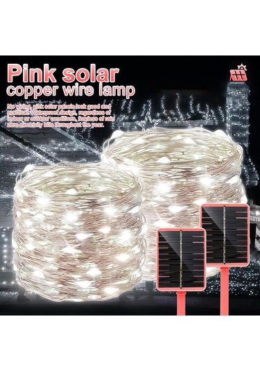 Beyaz Pembe Güneş Panelı Peri Işık Açık Su Geçirmez Işık Noel Çelenk Tatil Partisi Düğün Dekorasyon Işık 7 M/12 M/22 M/32 M 12m 100led Beyaz