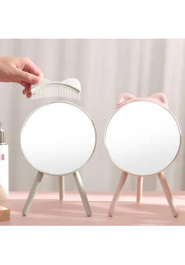 Gaman Masaüstü Dekoratif Sevimli Taraklı Makyaj Aynası Su Yeşili
