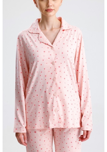 Yıldız Desen Pamuk Kadın Pijama Takım Pembe