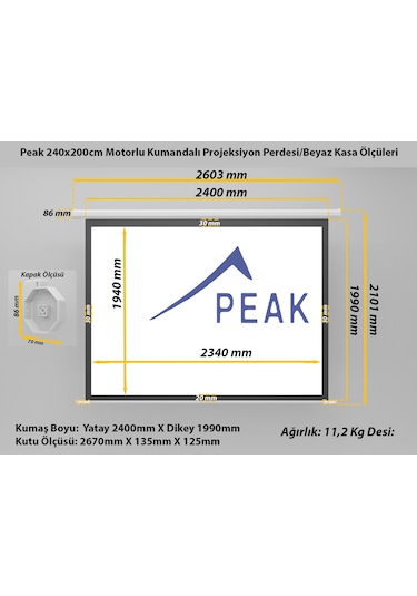 Peak M120 240x200 CM Motorlu Kumandalı Projeksiyon Perdesi Beyaz