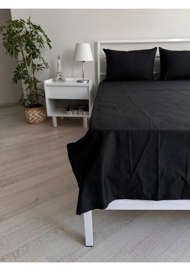 Üntaş Tek Lastiksiz Çarşaf Ve 1 Adet Yastik Kilifi Siyah