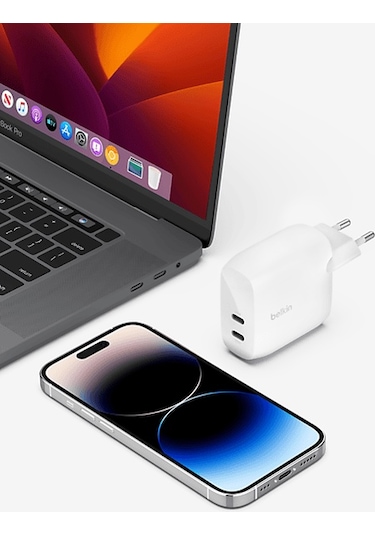 Belkin Boostcharge Dual 30w USB-C PD 60W Çift 30W USB-C Port Beyaz Duvar Şarj Adaptörü