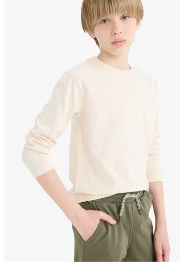 Defacto Erkek Çocuk Bisiklet Yaka Basic Düz Uzun Kollu Tişört K1686a625aubg734 Bej
