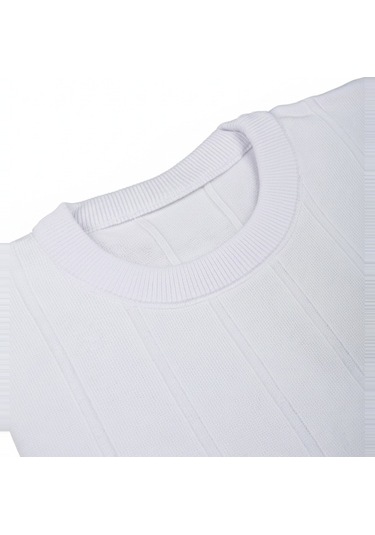 Deepsea Beyaz Dar Kesim Likralı Erkek Triko Kazak Bisiklet Yaka Şık Tasarım 2605433 Beyaz